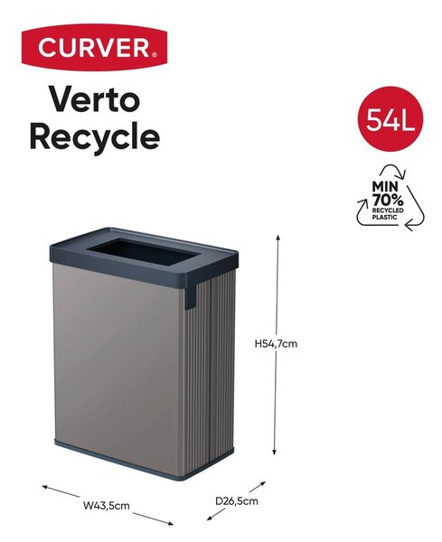 Sivý odpadkový kôš na triedený odpad z recyklovaného plastu 54 l Verto Recycle – Curver