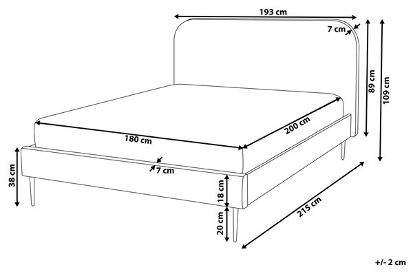 Posteľ béžová buklé čalúnenie 180 x 200 cm čelo lamelová základňa čierne nohy minimalistický dizajn