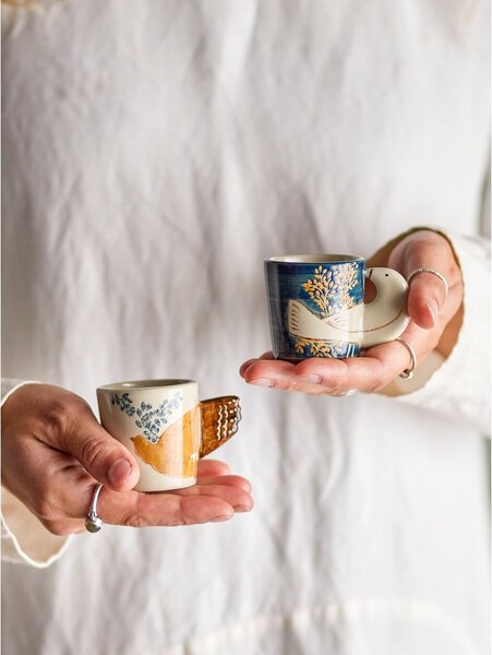 Modré/krémové šálky v súprave 2 ks na espresso z kameniny 55 ml Hezha – Bloomingville