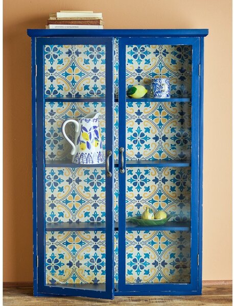 Modrá vitrína z jedľového dreva 81x122x22 cm Hazem – Bloomingville