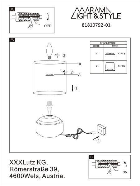 STOLNÁ LAMPA, E14, 16,5/26,5 cm Marama - Interiérové svietidlá