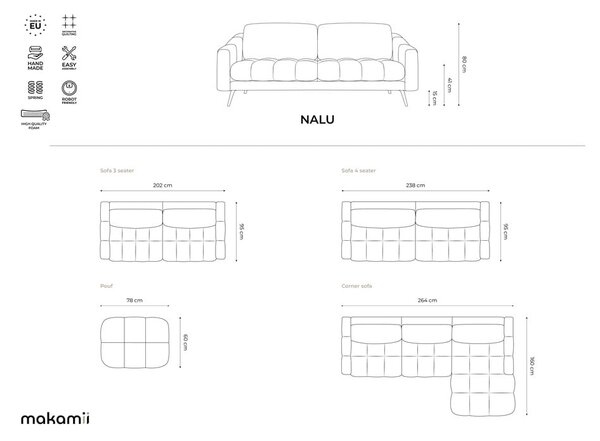 Béžová zamatová rohová pohovka (ľavý roh) Nalu – Makamii