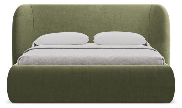 Zelená čalúnená dvojlôžková posteľ s úložným priestorom s roštom 160x200 cm Hauke – Makamii