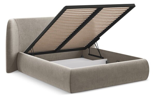 Čalúnená dvojlôžková posteľ taupe s úložným priestorom s roštom 180x200 cm Hauke – Makamii
