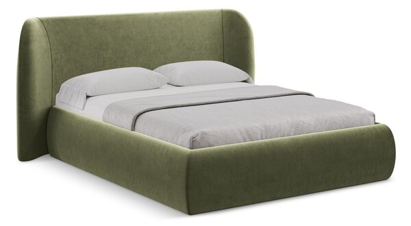 Zelená čalúnená dvojlôžková posteľ s úložným priestorom s roštom 160x200 cm Hauke – Makamii