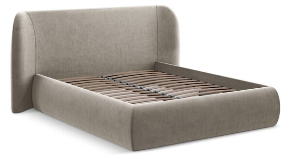 Čalúnená dvojlôžková posteľ taupe s úložným priestorom s roštom 180x200 cm Hauke – Makamii