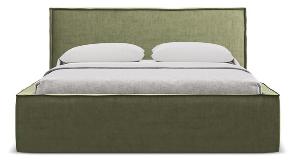 Zelená čalúnená dvojlôžková posteľ s úložným priestorom s roštom 140x200 cm Anani – Makamii