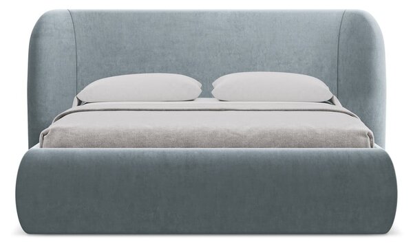 Svetlomodrá čalúnená dvojlôžková posteľ s úložným priestorom s roštom 160x200 cm Hauke – Makamii