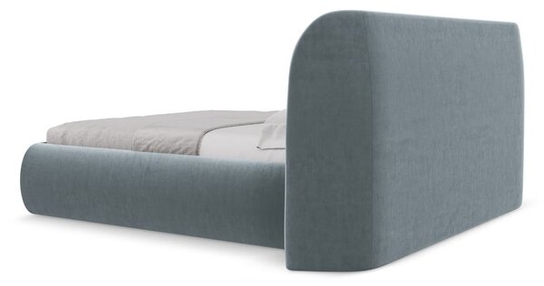 Svetlomodrá čalúnená dvojlôžková posteľ s úložným priestorom s roštom 160x200 cm Hauke – Makamii