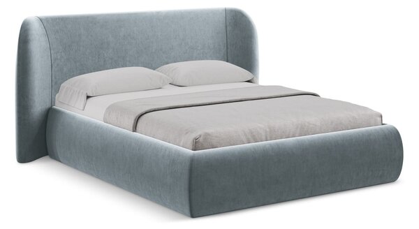 Svetlomodrá čalúnená dvojlôžková posteľ s úložným priestorom s roštom 160x200 cm Hauke – Makamii