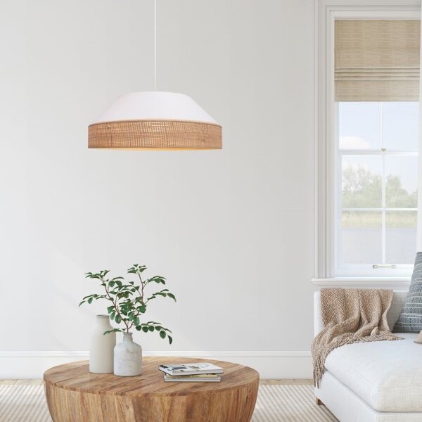 Luster na lanku MANISO 1xE27/60W/230V pr. 45 cm biela/béžová