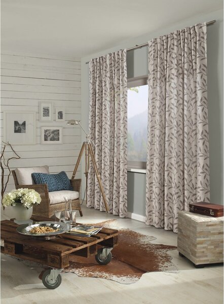 Sivo-béžový záves s prímesou ľanu 140x245 cm List – Sehlbach