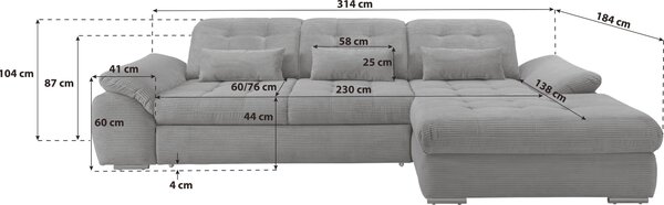ROHOVÁ SEDAČKA, textil, sivá P & B - Sedačky, Online Only