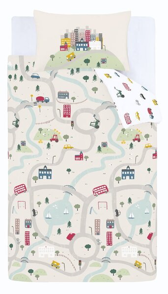 Bielo-béžové bavlnené detské obliečky do postieľky 120x150 cm Transport – Bianca