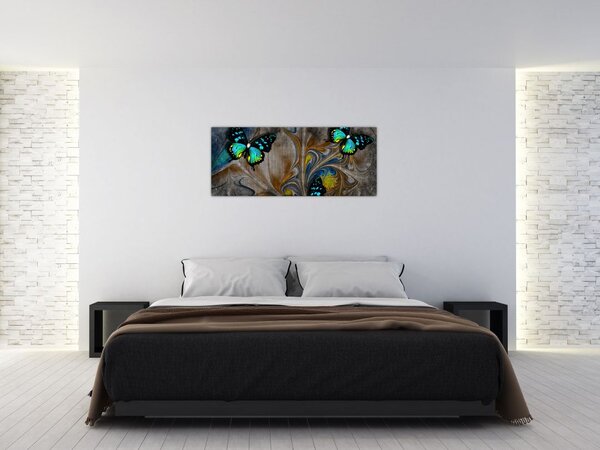 Obraz - Žiariví motýle na obraze (120x50 cm)