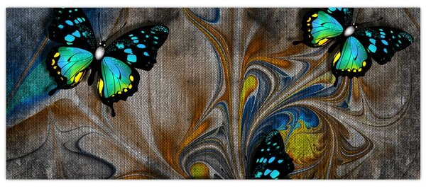 Obraz - Žiariví motýle na obraze (120x50 cm)