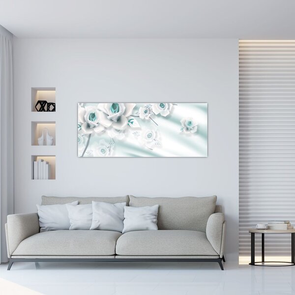 Obraz - Tyrkysové kvety ruží (120x50 cm)