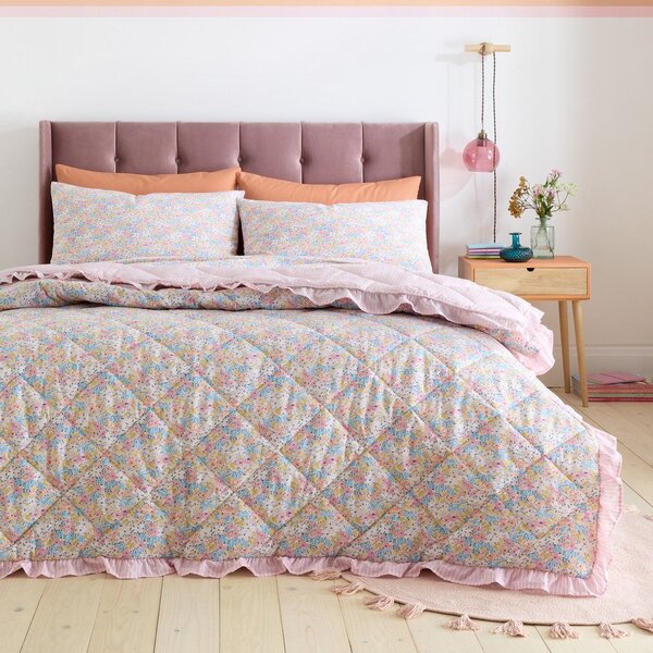 Ružový prešívaný pléd 220x230 cm Darcy Floral – Catherine Lansfield