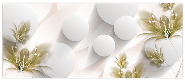 Obraz - 3D kruhy s kvetinami (120x50 cm)