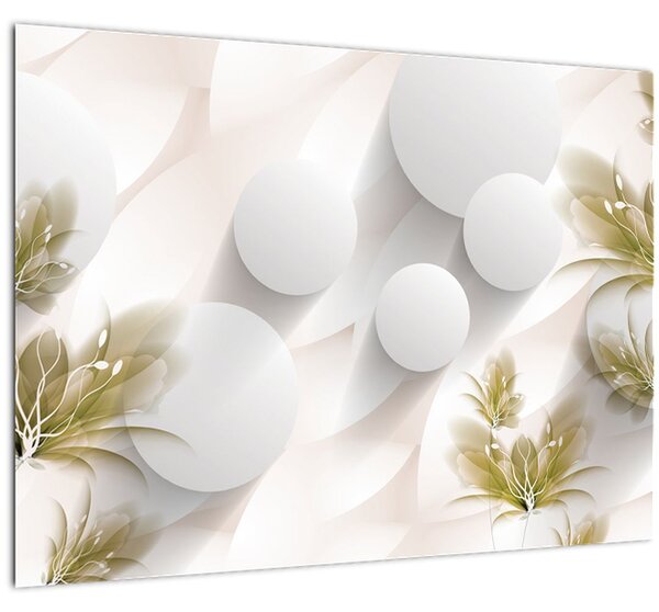 Sklenený obraz - 3D kruhy s kvetinami (70x50 cm)