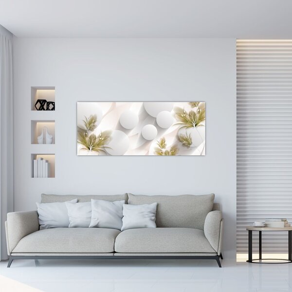 Obraz - 3D kruhy s kvetinami (120x50 cm)