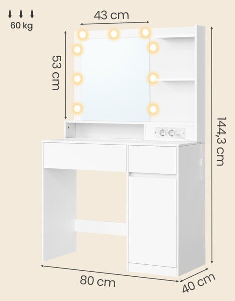 Toaletný stolík s LED zrkadlom RDT242WB01
