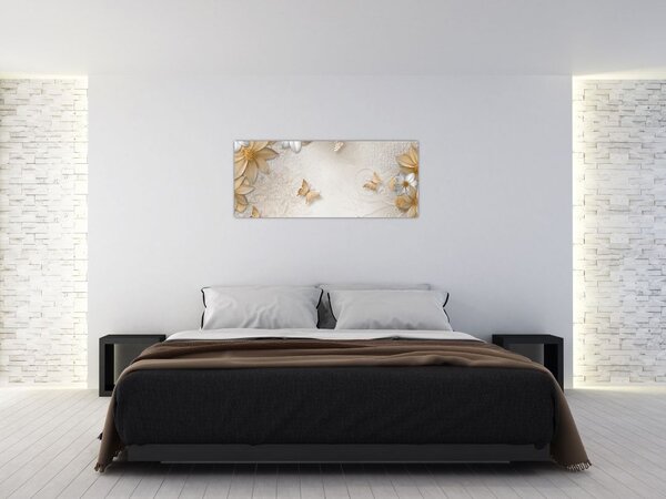 Obraz - Kvety s motýlikmi (120x50 cm)