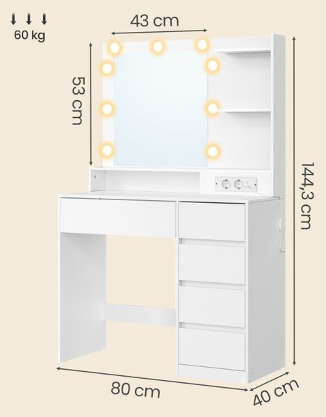 Toaletný stolík s LED zrkadlom RDT241WB01