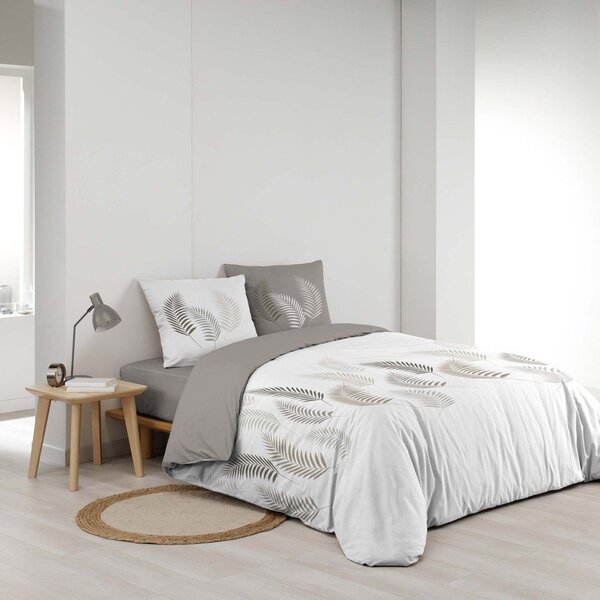 Biele/taupe bavlnené obliečky na dvojlôžko/predĺžené 240x220 cm Goyave – douceur d'intérieur