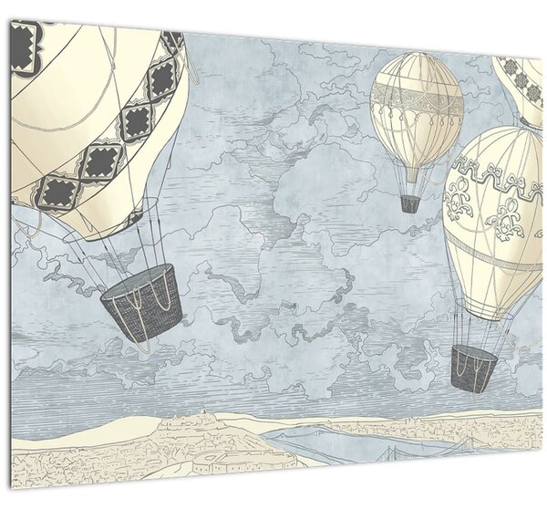 Obraz - Balóny nad mestom, chladné tóny (70x50 cm)