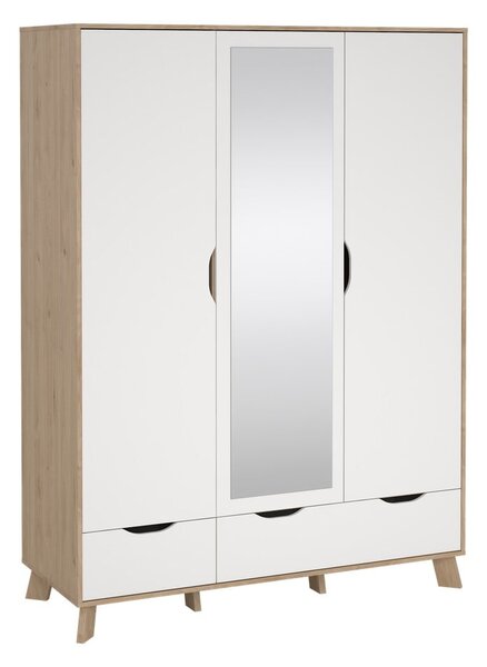 Biela/v prírodnej farbe šatníková skriňa v dekore duba so zrkadlom 147x201x58 cm Ikast – Tvilum