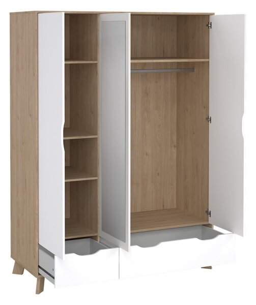 Biela/v prírodnej farbe šatníková skriňa v dekore duba so zrkadlom 147x201x58 cm Ikast – Tvilum