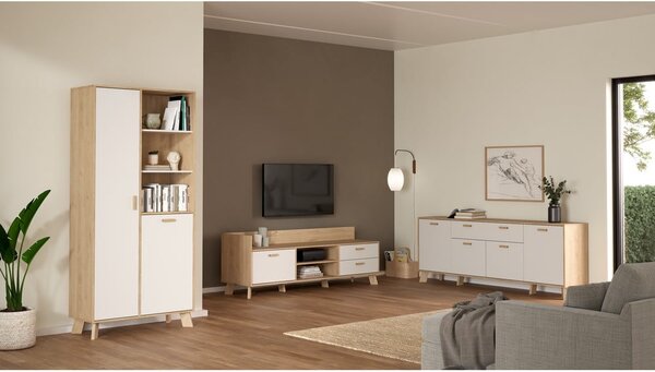 Biela/v prírodnej farbe komoda v dekore duba 196x73x39 cm Ikast – Tvilum