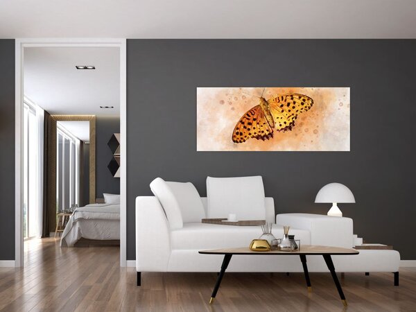 Obraz - Oranžový motýľ, aquarel (120x50 cm)