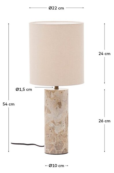 Béžová mramorová stolová lampa s textilným tienidlom (výška 54 cm) Raze – Kave Home