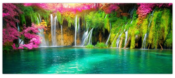 Obraz - Vodopád, Plitvické jazerá, Chorvátsko (120x50 cm)