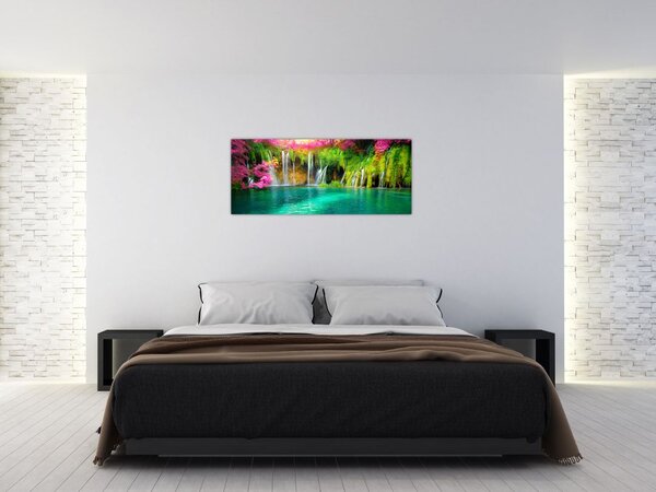 Obraz - Vodopád, Plitvické jazerá, Chorvátsko (120x50 cm)