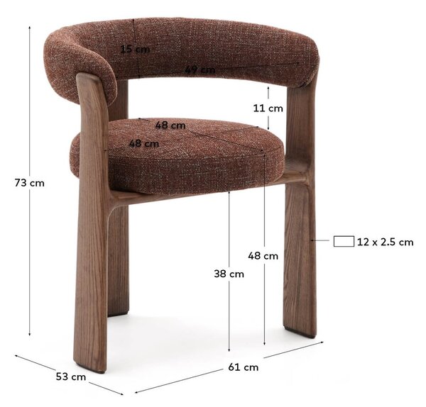 Hnedé jedálenské kreslo s podrúčkami z jaseňového dreva Granite – Kave Home