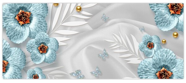 Obraz - 3D modré kvety (120x50 cm)