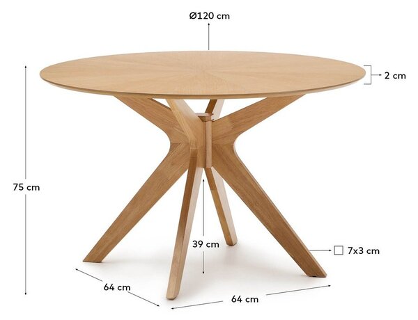 Okrúhly jedálenský stôl s doskou v dubovom dekore ø 120 cm Naanim – Kave Home
