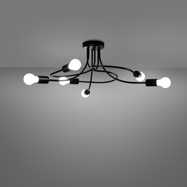 Sollux SL.1456 - Luster na tyči LEVAR 6xE27/15W/230V čierna