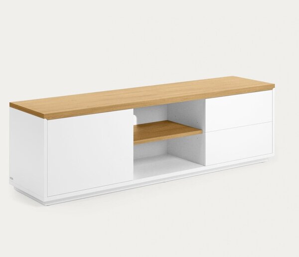Biely TV stolík v dekore duba 150x44x36 cm Abilen – Kave Home