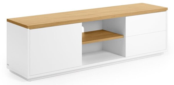 Biely TV stolík v dekore duba 150x44x36 cm Abilen – Kave Home
