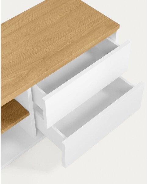 Biely TV stolík v dekore duba 150x44x36 cm Abilen – Kave Home
