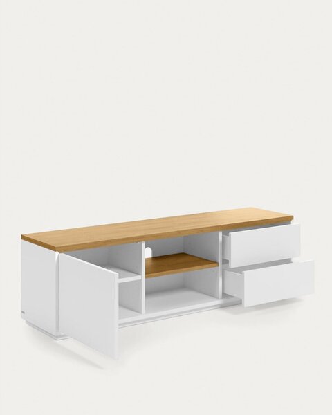 Biely TV stolík v dekore duba 150x44x36 cm Abilen – Kave Home