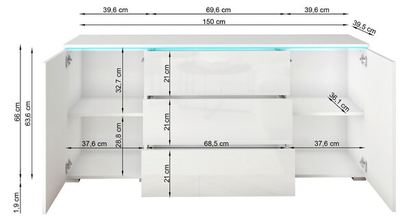 ŠIROKÁ KOMODA, antracitová, biela s vysokým leskom, 150/67,9/39,5 cm P & B - Online Only drobný nábytok, Online Only