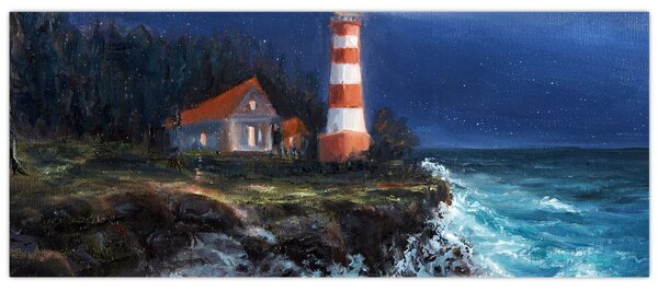 Obraz - Maják na brehu oceánu, aquarel (120x50 cm)