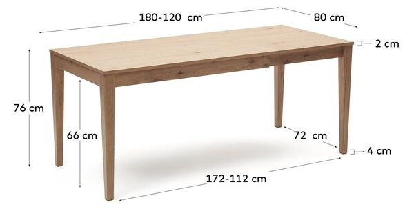 Rozkladací jedálenský stôl s prídavnou doskou v dekore duba 80x120 cm Yain – Kave Home
