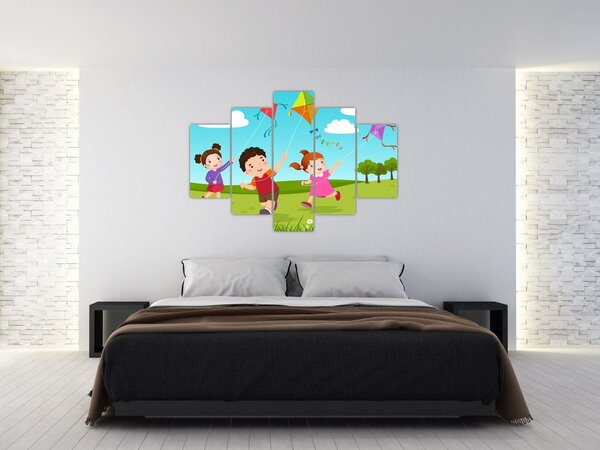 Obraz - Deti púšťajú draka (150x105 cm)