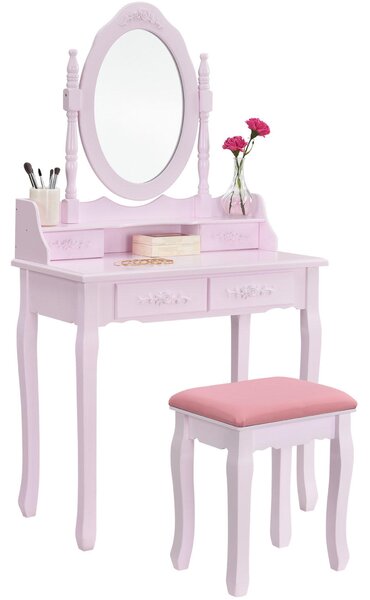Toaletný stolík "Mira" ružový so zrkadlom a stoličkou